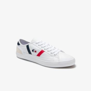 Lacoste Sideline Leather Tricolore Sneakers - Tenisky Pánské Bílé / Béžový | CZ-rHiAUJ